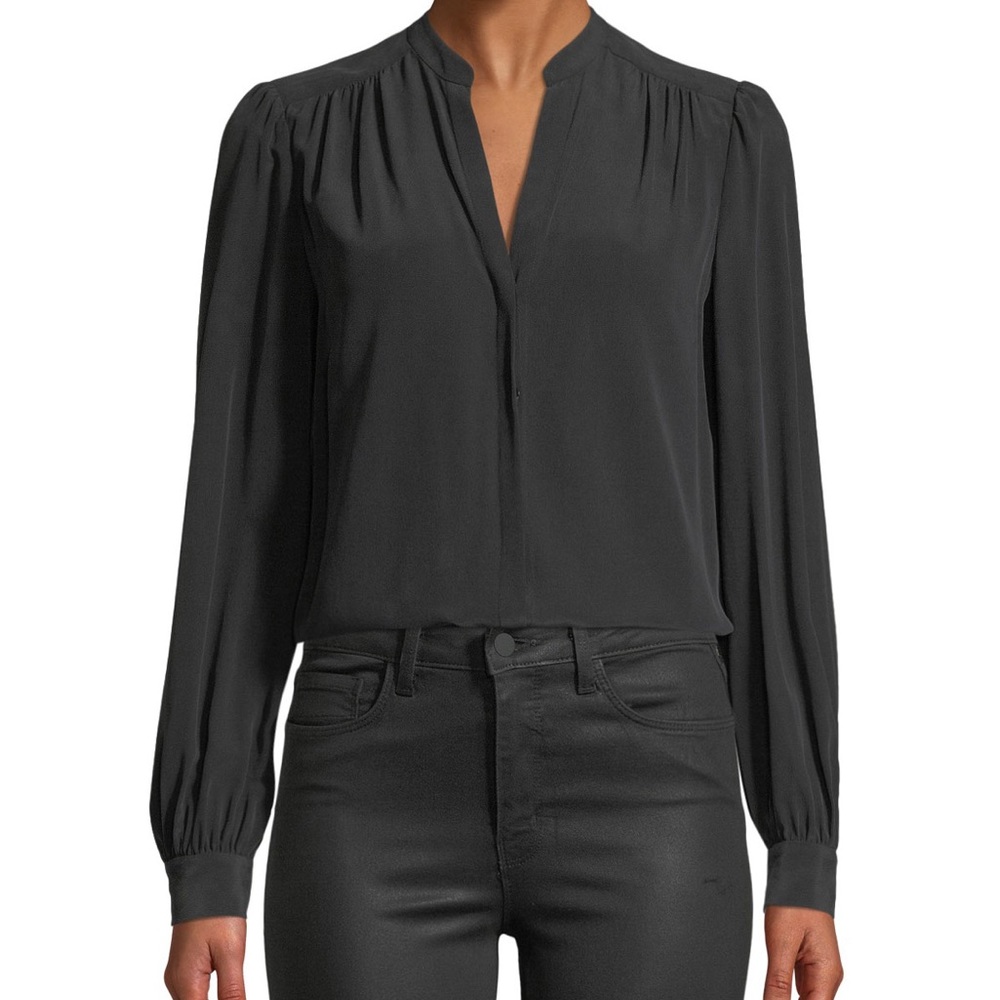 L’Agence Raquel Shirred Button-Back Silk Top